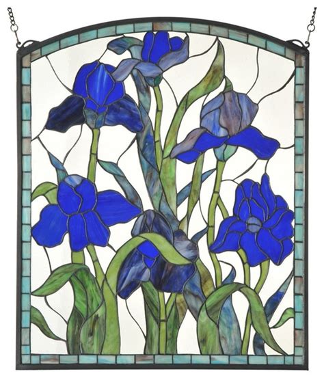 Meyda Tiffany Iris Arched Stained Glass Window
