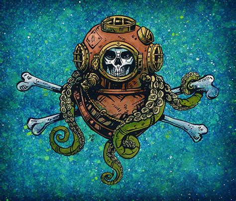 Diver Down By David Lozeau Diving Bell Helmet Skull Canvas