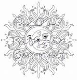 Moon Sun Coloring Stars sketch template
