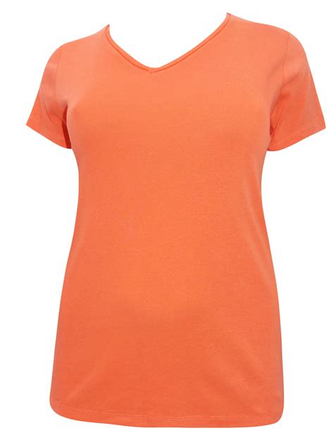 Y0urs Yours Bright Orange Pure Cotton V Neck Short Sleeve T Shirt