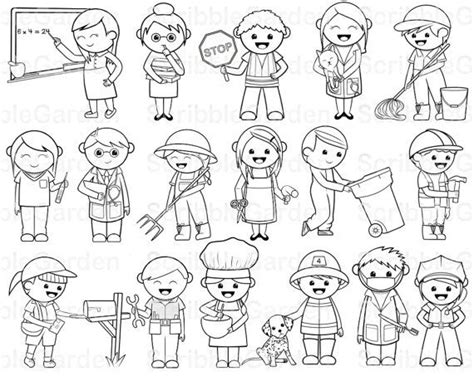 community helpers  art package black  white sketches clipart