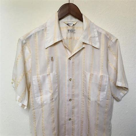 60s vintage shirt mr california loop collar shirt vtg mustard striped short sleeve 1960s mod