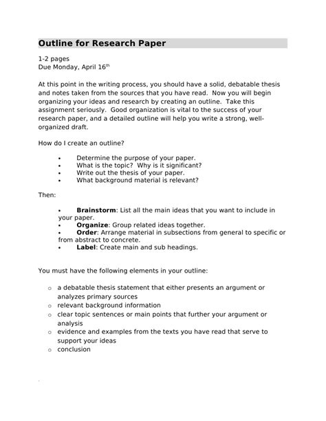 outline  research paper  sample outline  thesis argument