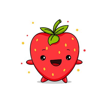 kawaii aardbei cartoon vector illustratie schattige zomer berry glimlachend voor logo poster