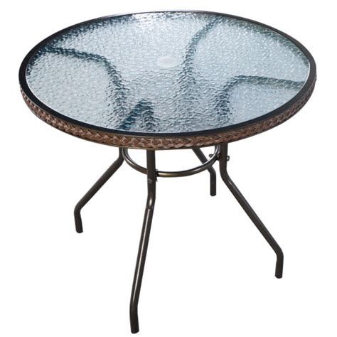32 Patio Table Outdoor Round Wicker Covered Edge With Tempered Glass