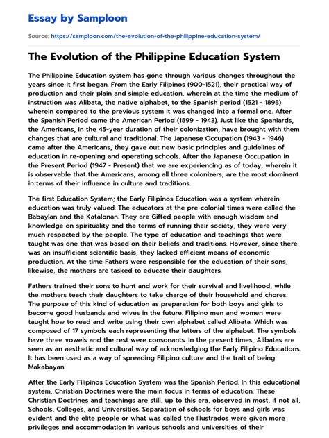 evolution   philippine education system  essay sample