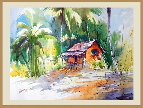 watercolor painting colour beautiful landscape drawing guitar rabuho