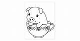 Coloring Pig Cute Teacup Piglet Stamp Rubber sketch template