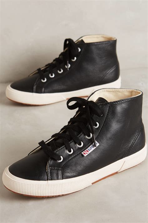 superga leather high top sneakers  black lyst