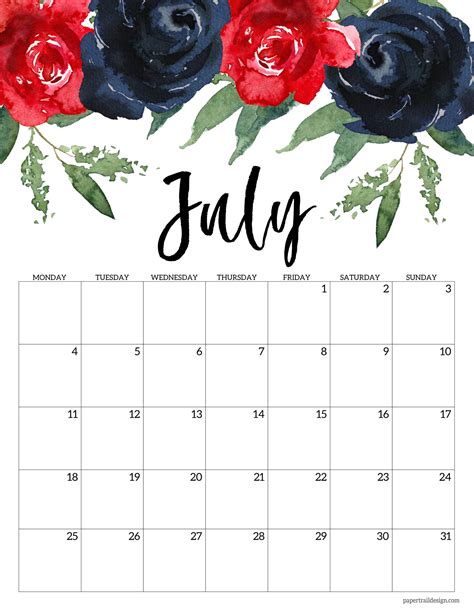 july  printable calendar  printable world holiday