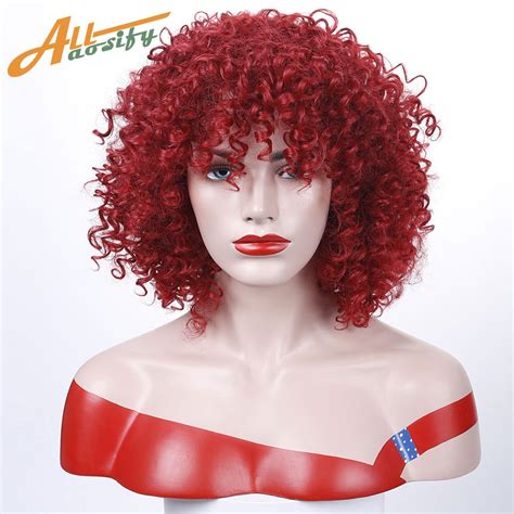 allaosify short red afro kinky curly wig  women synthetic high temperature fiber wigs african