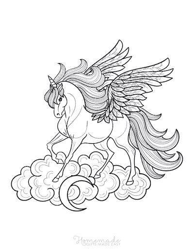 magical unicorn coloring pages  kids adults winged unicorn