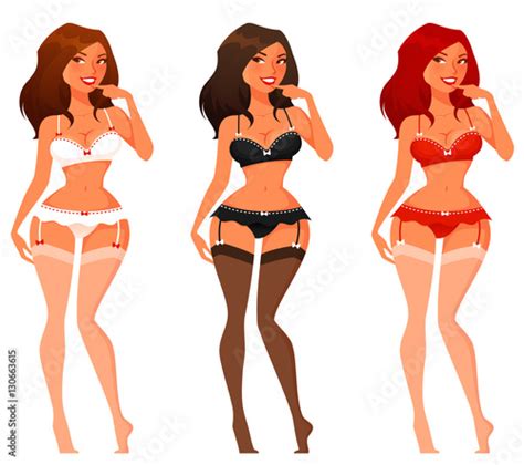 Sexy Cartoon Pinup Girls In Lingerie Stock Vector Adobe Stock