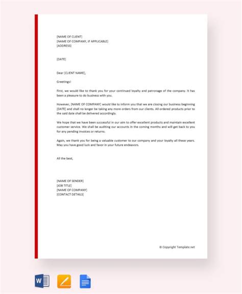 labace request letter closure  business