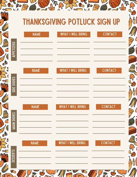 printable thanksgiving potluck sign  sheets images