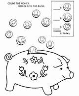 Coloring Pages Bank Money Piggy Printable Animal Play Kids Toy Print Color Coins Count Purse Fun Educational Bills Wallet Dollar sketch template
