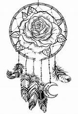 Catcher Dream Rose Tattoo Flower Vector Boho Flash Dotwork Detailed Illustration Iso Print Coloring Pages School Mandala Symbol Blackwork Mystic sketch template