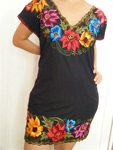 Sexy L S Gorgeous Mexican Embroidered Mini Dress Huipil Tunic