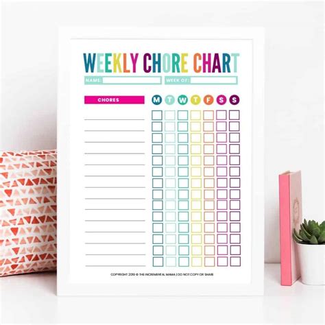 cute colorful  customizable chore chart printable