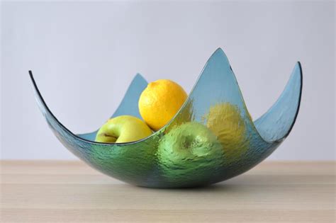 Modern Minimalist Turquoise Fused Glass Fruit Bowl