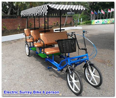 slow moving vehicle person electric surrey bikeelectric quadricycle   people