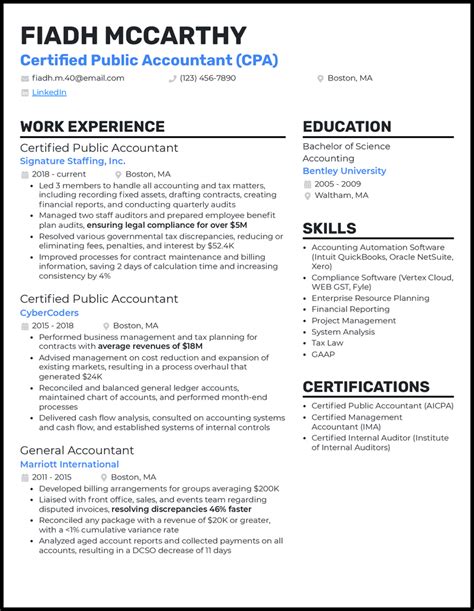 cpa resume examples  worked