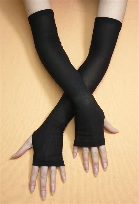 black long fingerless gloves gothic  cyber style stretchy