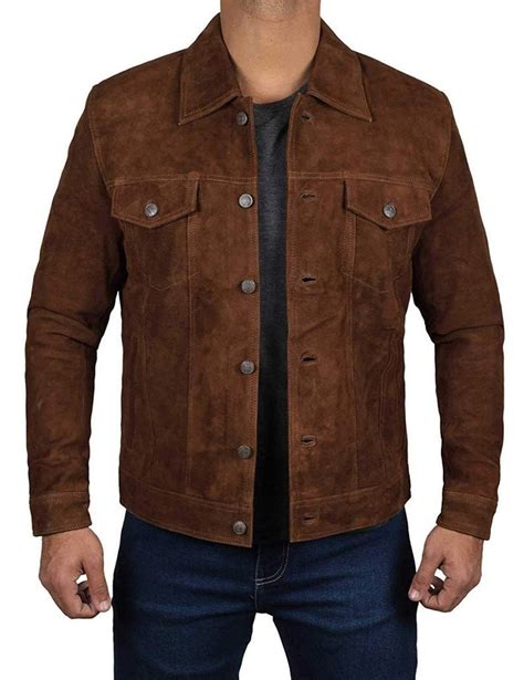mens classic trucker jacket dark brown western style real etsy uk