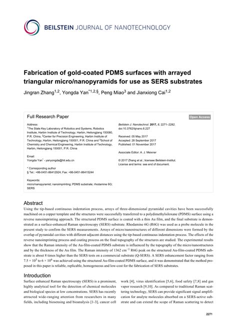 Pdf Fabrication Of Gold Coated Pdms Surfaces With Arrayed Triangular
