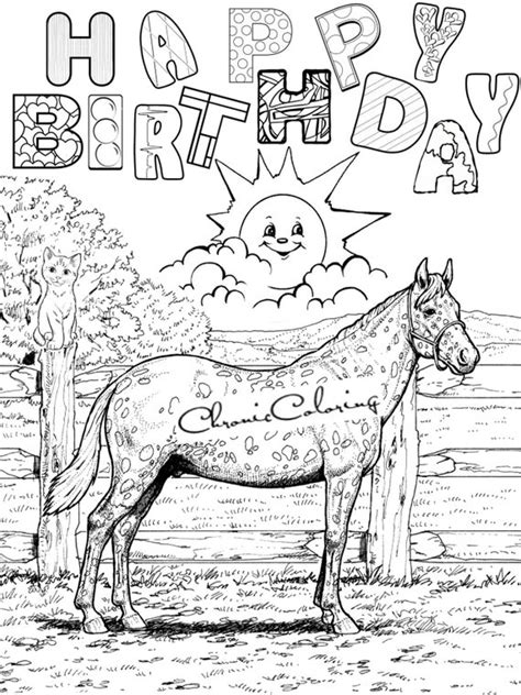 horse birthday coloring pagecard etsy