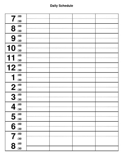 daily time schedule template printable printable templates