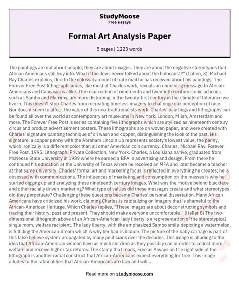 formal art analysis paper analysis paper   essay sample