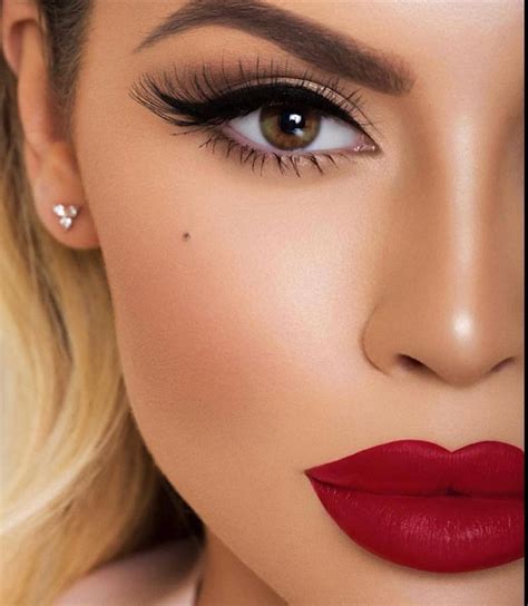 red lip cat eye contour queen isabellahowson glam makeup red