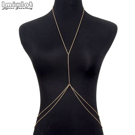 1 pc gold color sexy body chain harness crossover belly waist bikini