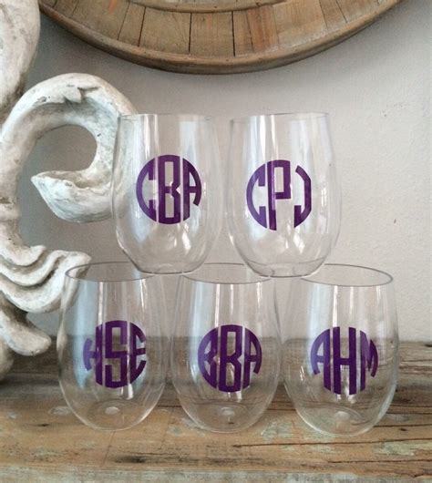 Set Of 6 Monogrammed Stemless Acrylic 12oz Wine Glasses Etsy