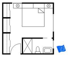 compact design   master bedroom floor plan   corner bathroom  wardrobe