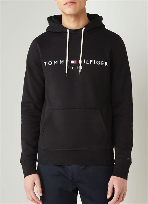 tommy hilfiger hoodie met logoborduring zwart de bijenkorf