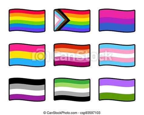 lgbt pride flags set cartoon style stickers sexual and gender