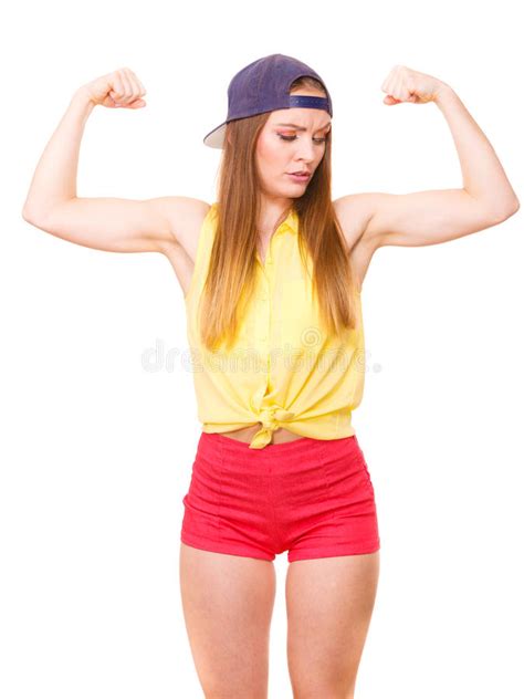 Woman Casual Style Showing Off Muscles Biceps Stock Image Image Of
