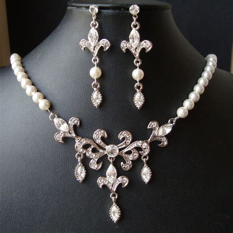 bridal jewelry set wedding necklace earrings set fleur de