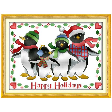 the christmas penguin counted cross stitch 11ct 14ct cross stitch sets