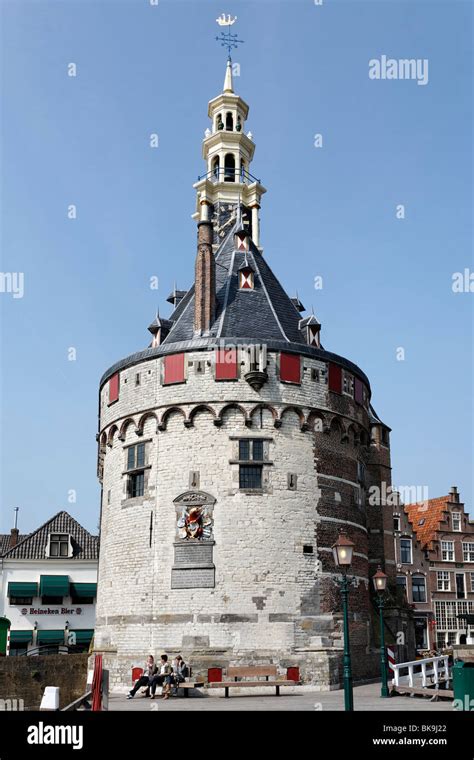 historic fortified tower hoofdtoren harbour  hoorn ijsselmeer north holland holland