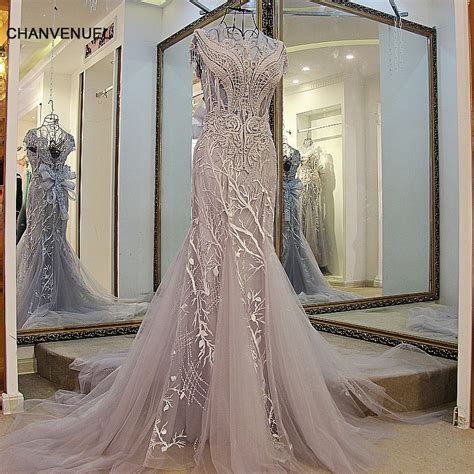 Ls01980 Mermaid Evening Gown Lace Up Back Cap Sleeves O Neck Beaded
