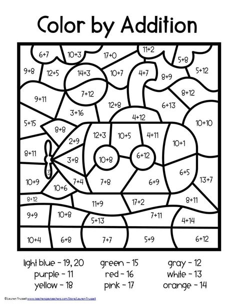 addition color  number transportation themed math pages addition