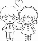 Coloring Girl Kids Boy Pages Little Cartoon Girls Cute Drawing Color Draw Clipart Valentine Template Clip Colouring Printable Holding Print sketch template