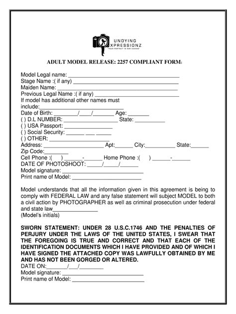 adult model release form and 2257 compliance agreement dochub