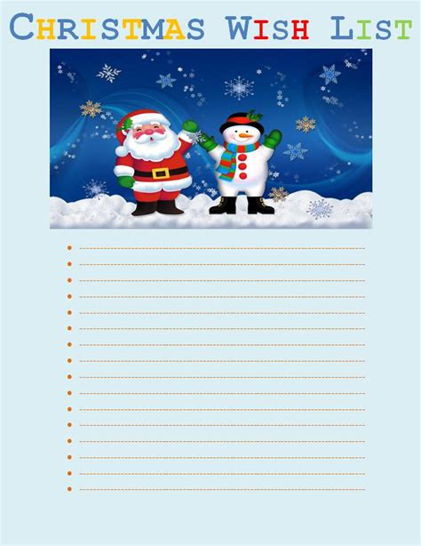 christmas  list template  printable word templates
