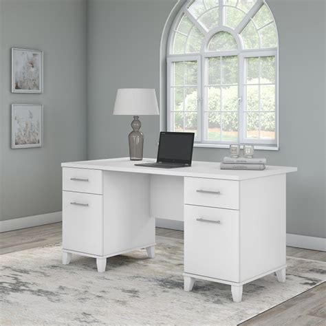 office desk  drawers  white  bush