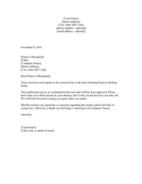 letter  absent  work  letter template collection