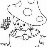 Monchhichi Coloring Pages Cartoon Mushroom Characters Kiki Hides sketch template